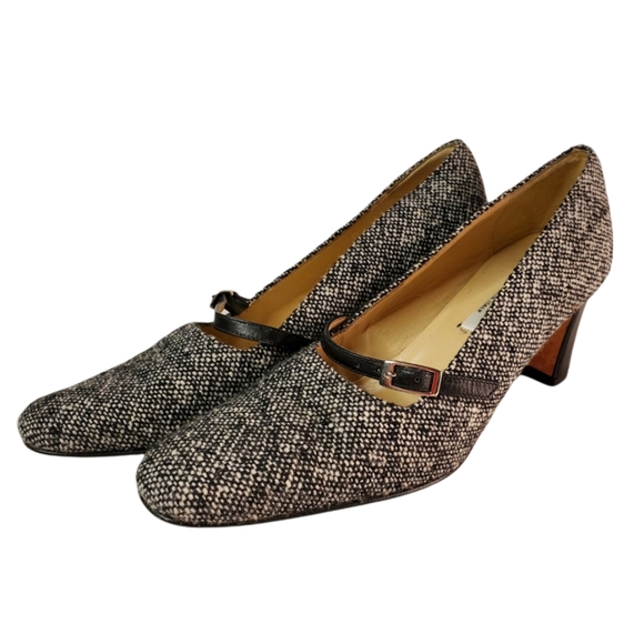 Tweed Vintage Talbots Office Heels with Buckled Leather Band - Picture 3 of 15